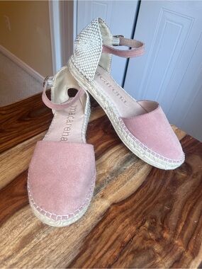 Macarena Spain Dusty Rose Suede Flat Flatform Espadrille Sandals Size 38 US 7.5